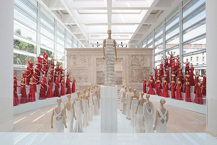 Fig. 5. Installation view of the exhibition Valentino in Rome: 45 Years of Style in the main gallery of the Ara Pacis Museum (B. Pediconi; courtesy Valentino Archives).