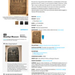 Fig. 2. Screenshot of Brooklyn Museum (Brooklyn, N.Y.) online collections record for the Stela of Irethoreru (Brooklyn Museum 07.422, acq. 1907) showing a travel mug as a visual scale and visitor-submitted questions and tags (Brooklyn Museum n.d.; digital image of object under CC BY 3.0 license; screenshot courtesy Brooklyn Museum).