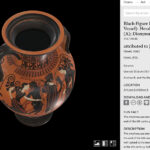 Fig. 4. Screenshot of Cleveland Museum of Art online collection record for “Black-Figure Neck-Amphora (Storage Vessel): Herakles and Nemean Lion (A); Dionysos, Satyrs, and Maenads (B)” (Cleveland Museum of Art 1970.16, acq. 1970) showing embedded digital 3D model (Cleveland Museum of Art n.d.[a]; digital 3D model under CC0 dedication: screenshot courtesy Cleveland Museum of Art).